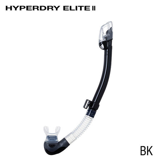 Tusa SP0101 Hyperdry Elite II snorkel with clear silicone mouthpiece and black dry top