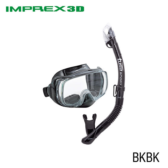 Tusa Sport UC-3325P Imprex 3D Dry snorkel mask combo with panoramic view and Hyperdry technology in black