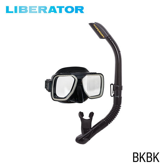 Tusa Sport UC-5019P Liberator black adult dry snorkel mask combo with silicone skirt and Hyperdry snorkel technology