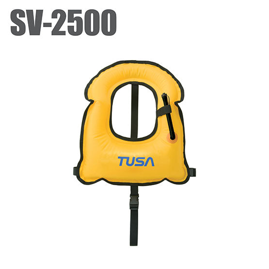Tusa SV-2500 youth snorkeling vest in high-visibility yellow with quick-release buckles and front mount design