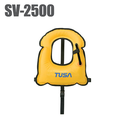 Tusa SV-2500 youth snorkeling vest in high-visibility yellow with quick-release buckles and front mount design