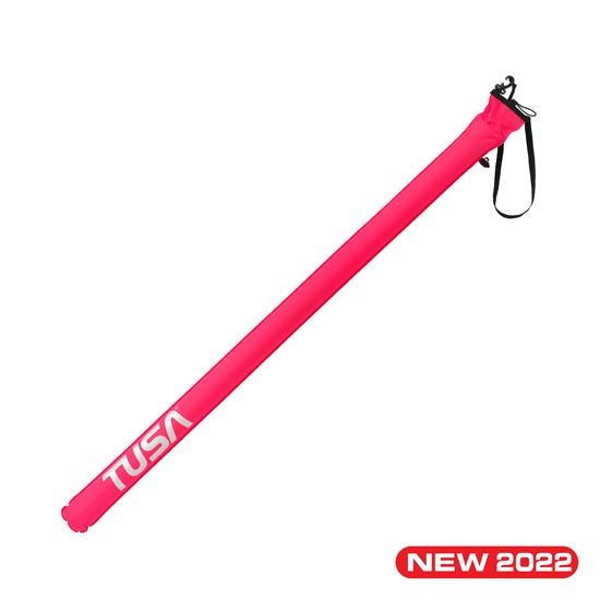 Tusa TA1102 Rescue Marker inflatable safety tube buoy for divers with inflator valve and check valve, 71-inch long bright pink surface marker buoy