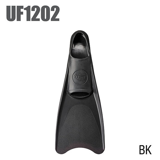 Tusa UF1202 Full Foot Fin soft rubber black snorkeling fin with short blade design and open-toe full foot length