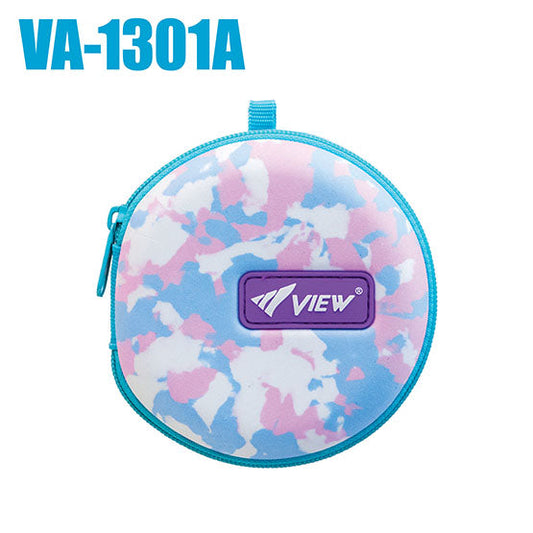 Tusa View VA-1301A Goggle Case in light blue and pink camouflage pattern with zipper and VIEW logo.