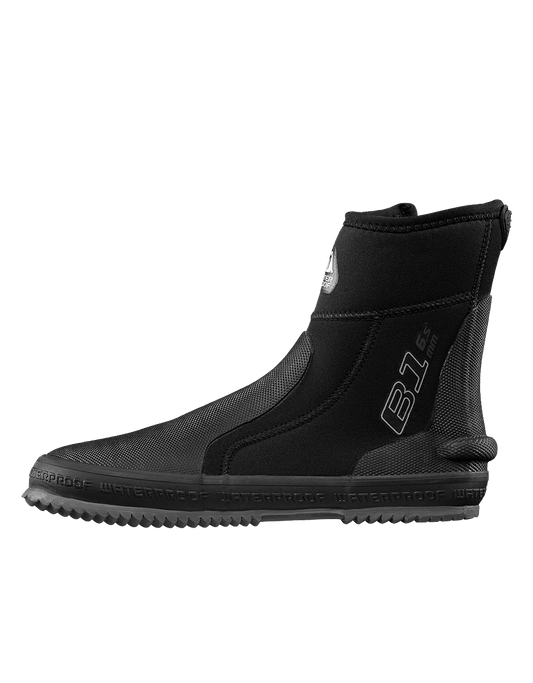 Waterproof B1 6.5mm black dive boot with extra long zipper and reinforced heel and toe for cold water protection