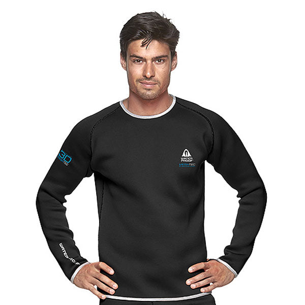 Waterproof Meshtec 3D Undergarment Top for men in black with long tail and thumb loops designed for drysuit insulation and comfort